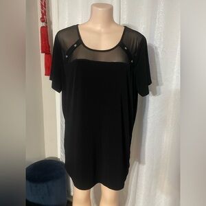 Adele & May Elegant Black Sheer Panel Top blouse woman’s 2x silver button